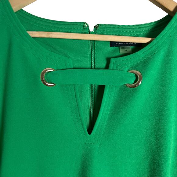 Tommy Hilfiger Kelly Green Short Sleeve Grommet Split Neck Sheath Dress Size 14 - Picture 3 of 10